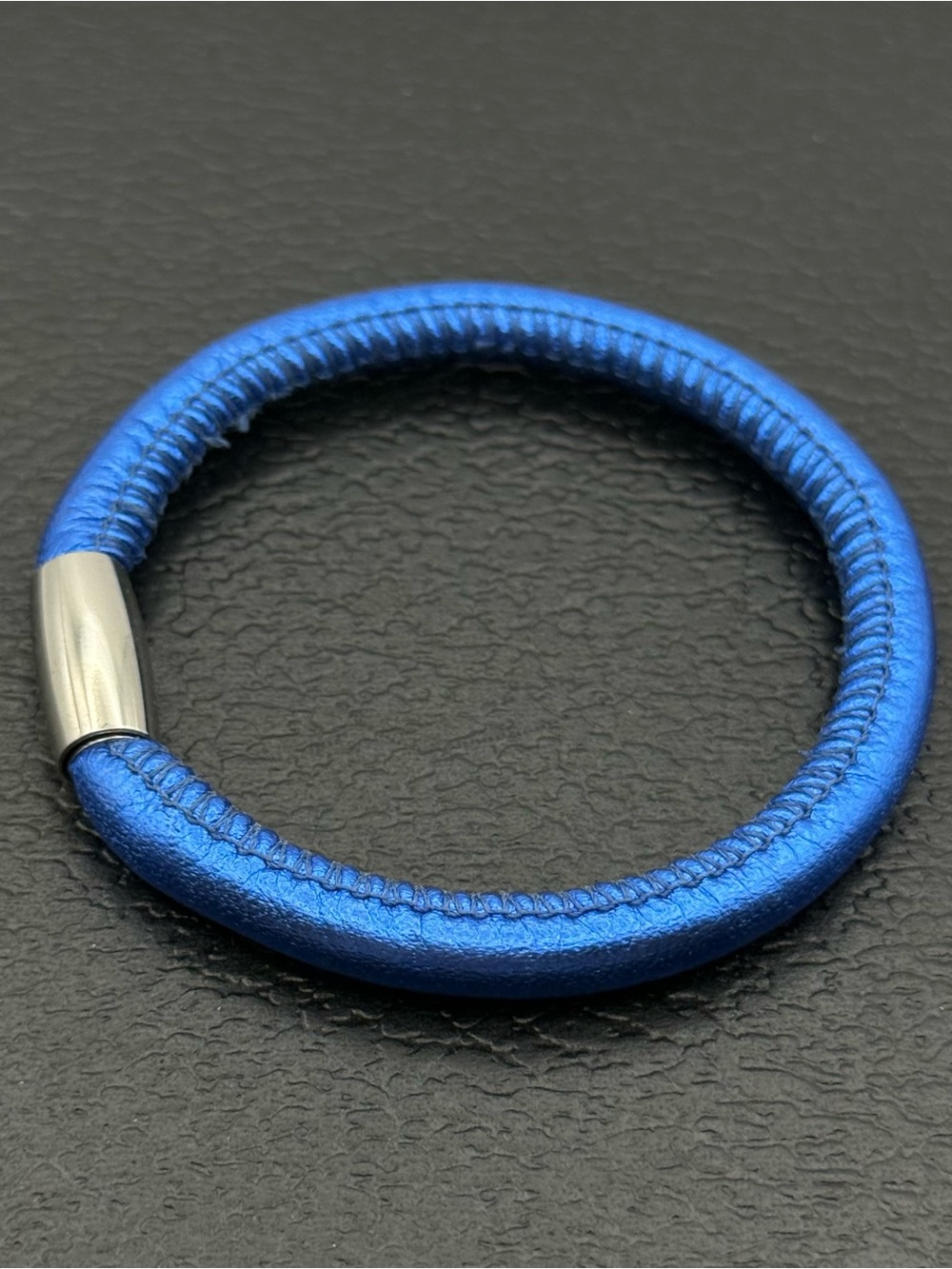 Vintage Brighton Blue Leather Rope Bracelet with Silver Magnetic Clasp